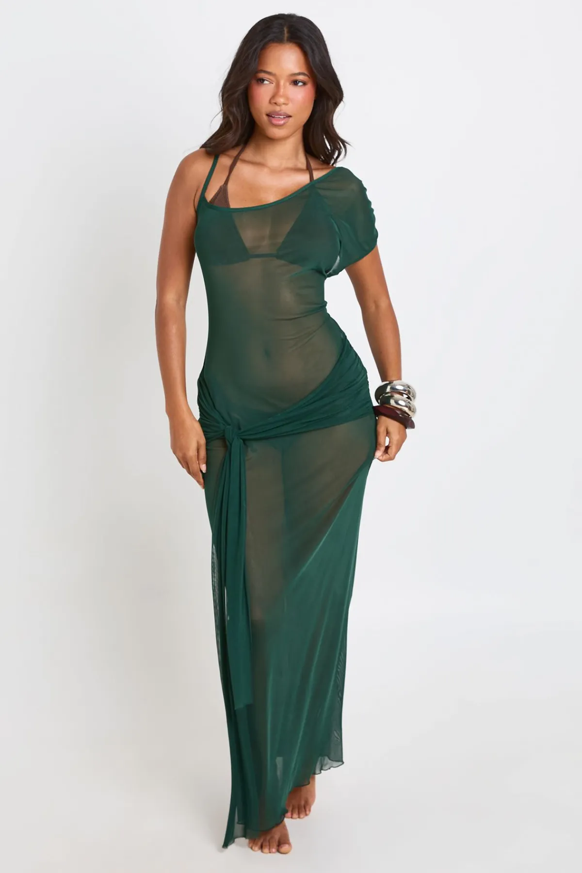 boohoo Robe De Plage Longue Transparente En Mesh Avec Décolleté Plongeant Et Détail Fendu<Femme Toutes Les Robes|Robes Longues