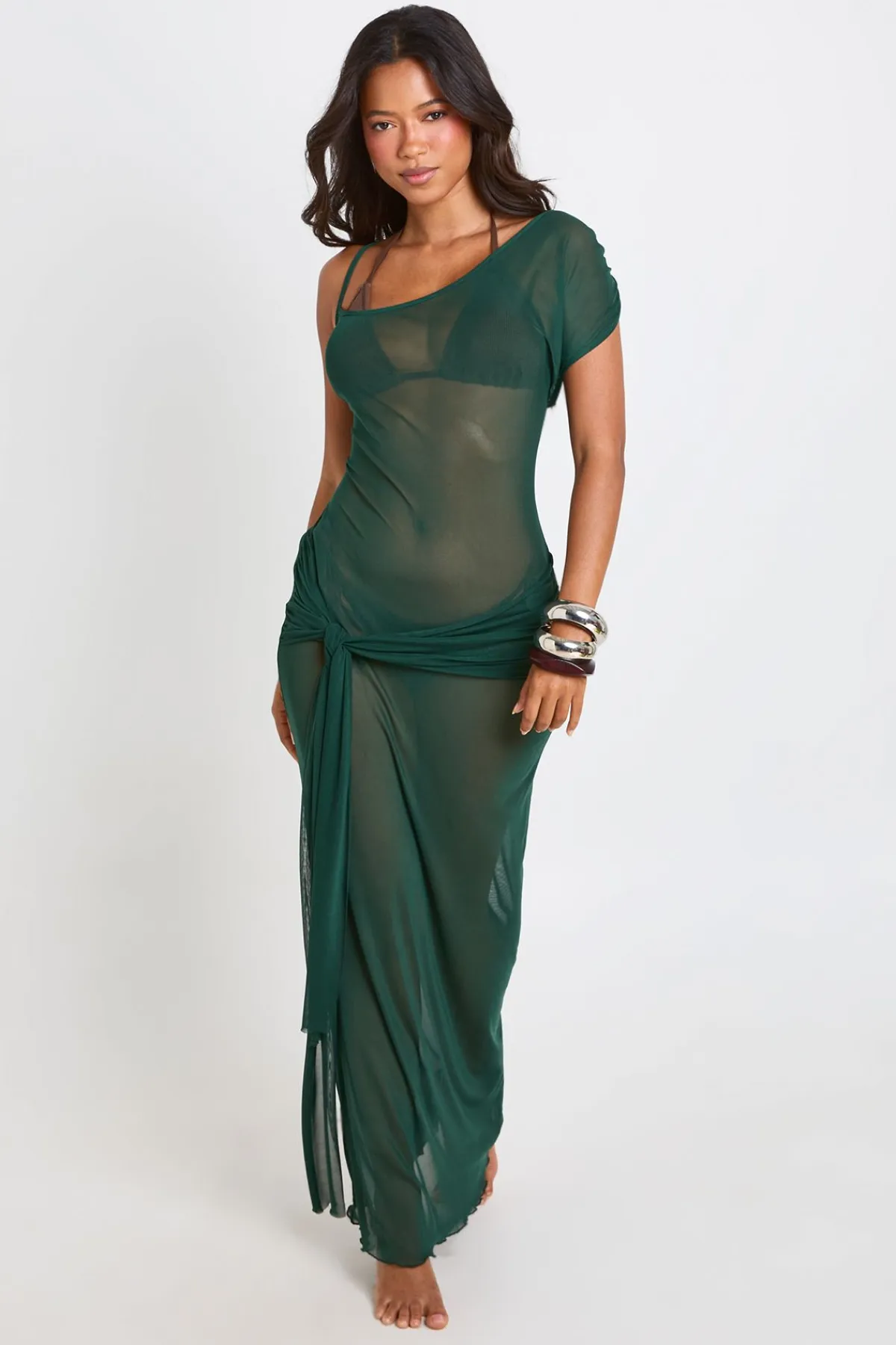 boohoo Robe De Plage Longue Transparente En Mesh Avec Décolleté Plongeant Et Détail Fendu<Femme Toutes Les Robes|Robes Longues