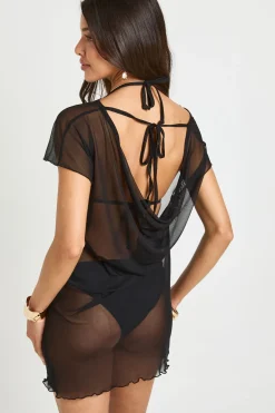 Robe De Plage Mini Asymétrique Dos Cowl En Maille Transparente