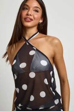 boohoo Robe De Plage Mini Dos Nu En Mesh À Pois<Femme Toutes Les Robes|Pois