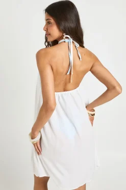 Robe De Plage Mini À Encolure Licou En Gaze De Coton