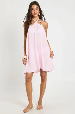 boohoo Robe De Plage Mini À Encolure Licou En Gaze De Coton<Femme Robes|Robes Dos Nu