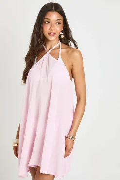 boohoo Robe De Plage Mini À Encolure Licou En Gaze De Coton<Femme Robes|Robes Dos Nu