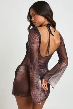 Robe De Plage Mini En Maille Transparente Imprimé Léopard