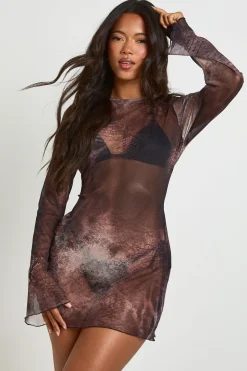 Robe De Plage Mini En Maille Transparente Imprimé Léopard