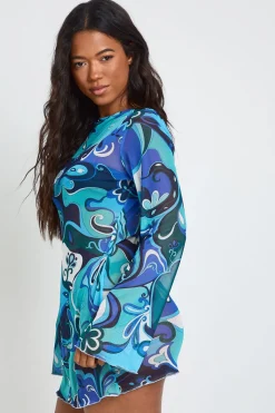 boohoo Robe De Plage Mini En Mesh Transparent À Imprimé Abstrait<Femme Robes|Toutes Les Robes