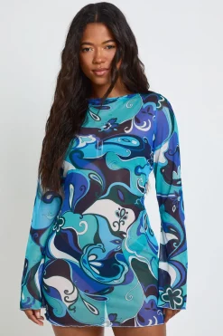 boohoo Robe De Plage Mini En Mesh Transparent À Imprimé Abstrait<Femme Robes|Toutes Les Robes