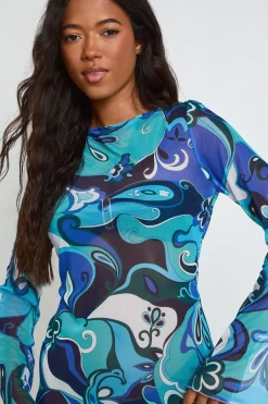 boohoo Robe De Plage Mini En Mesh Transparent À Imprimé Abstrait<Femme Robes|Toutes Les Robes