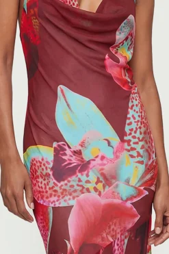 Robe de Plage Nuisette Petite en Georgette de Viscose à Imprimé Floral Photographique