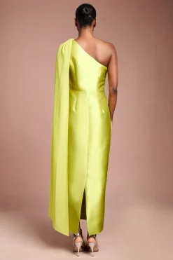 Robe De Soirée Asymétrique En Sergé Avec Broche En Strass