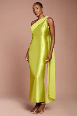Robe De Soirée Asymétrique En Sergé Avec Broche En Strass