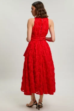 Robe De Soirée En Tulle À Rosettes Avec Ceinture En Satin Tissé
