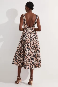 Robe de soirée maxi structurée en satin de viscose à imprimé animal pour bal
