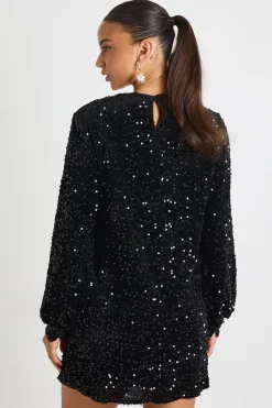 boohoo Robe de soirée shift à manches blouson ornée de paillettes<Femme Robes À Manches Longues|Robes