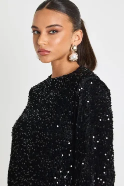 boohoo Robe de soirée shift à manches blouson ornée de paillettes<Femme Robes À Manches Longues|Robes