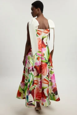 Robe De Soirée Tissée À Imprimé Floral En Viscose Et Lin Petite