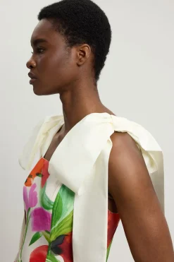 Robe De Soirée Tissée À Imprimé Floral En Viscose Et Lin Petite