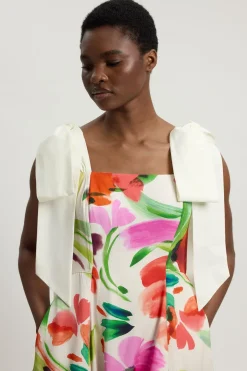 Robe De Soirée Tissée À Imprimé Floral En Viscose Et Lin Petite