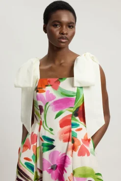 KarenMillen Robe De Soirée Tissée À Imprimé Floral En Viscose Et Lin<Femme Robes Mi-Longues|Robes Bal De Promo