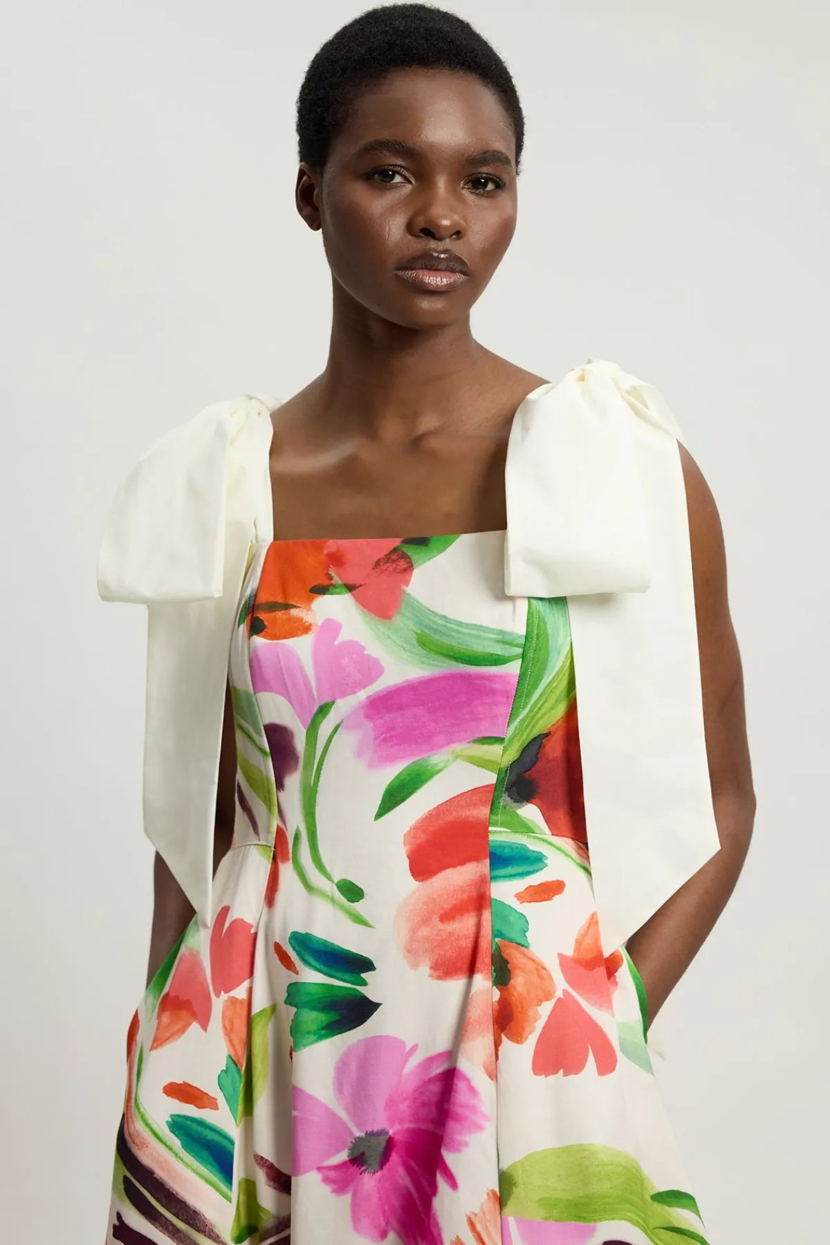 KarenMillen Robe De Soirée Tissée À Imprimé Floral En Viscose Et Lin<Femme Robes Mi-Longues|Robes Bal De Promo