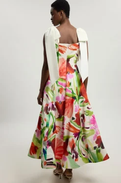 KarenMillen Robe De Soirée Tissée À Imprimé Floral En Viscose Et Lin<Femme Robes Mi-Longues|Robes Bal De Promo