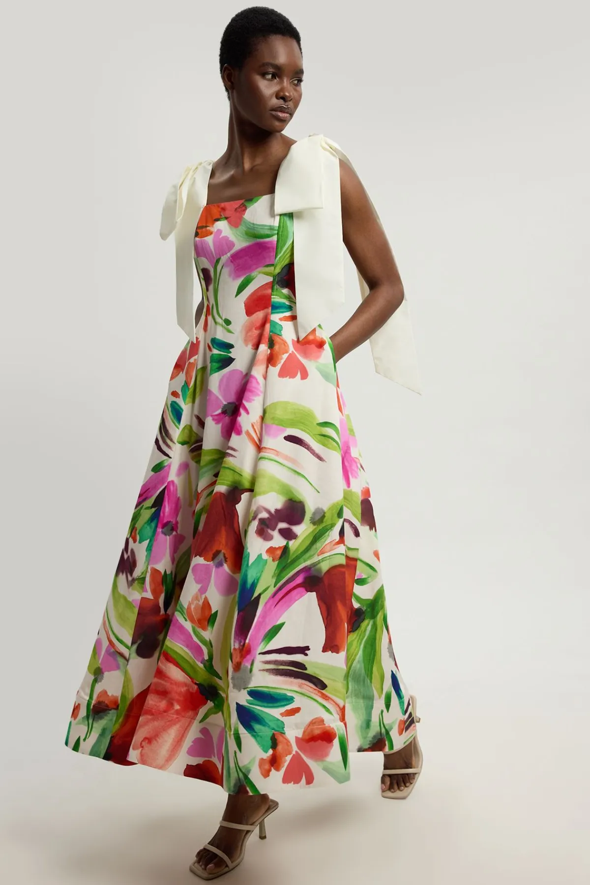 KarenMillen Robe De Soirée Tissée À Imprimé Floral En Viscose Et Lin<Femme Robes Mi-Longues|Robes Bal De Promo