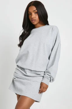 boohoo Robe de sweat-shirt à manches longues avec taille froncée<Femme Robes À Manches Longues|Robes
