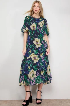 Oasis Robe de Thé à Panneaux avec Détails de Finition et Manches Bouffantes<Femme Toutes Les Robes|Robes Mi-Longues