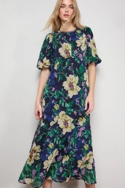 Oasis Robe de Thé à Panneaux avec Détails de Finition et Manches Bouffantes<Femme Toutes Les Robes|Robes Mi-Longues