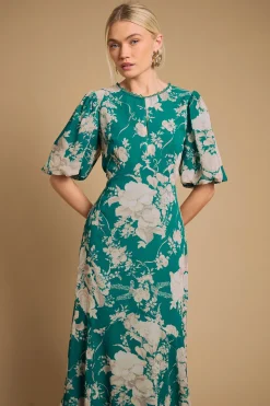 Robe de Thé à Panneaux avec Détails de Finition et Manches Bouffantes