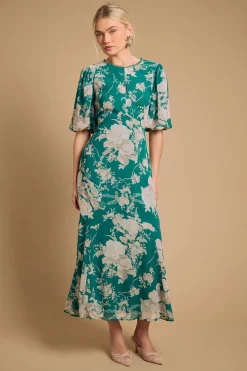 Robe de Thé à Panneaux avec Détails de Finition et Manches Bouffantes