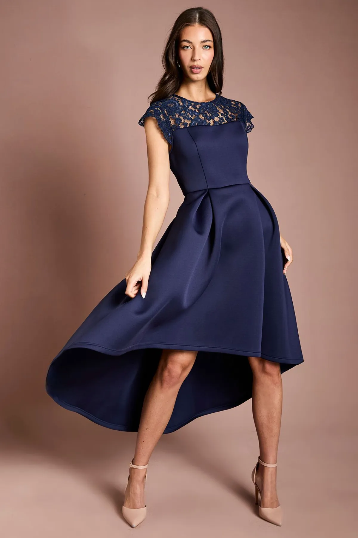 Coast Robe D'occasion Jupe Scuba Haut En Dentelle<Femme Toutes Les Robes|Robes Mi-Longues