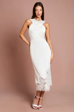 Coast Robe Dos-nu En Satin À Ourlet En Dentelle Et Devant Croisé<Femme Robes Mi-Longues|Satin Et Dentelle