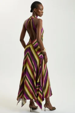 KarenMillen Robe Dos-nu Mi-longue Tissée En Mélange De Coton À Rayures Fluides Multicolores<Femme Toutes Les Robes|Robes