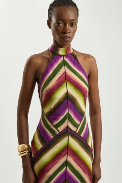 KarenMillen Robe Dos-nu Mi-longue Tissée En Mélange De Coton À Rayures Fluides Multicolores<Femme Toutes Les Robes|Robes