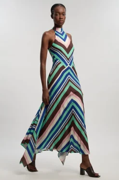 Robe Dos Nu Tissée En Mélange De Coton À Rayures Fluides Multi Petite