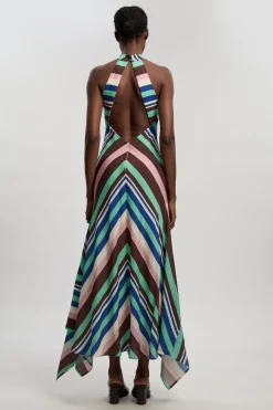 Robe Dos Nu Tissée En Mélange De Coton À Rayures Fluides Multi Petite