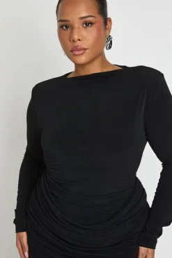 Robe drapée froncée à épaulettes Slinky Plus