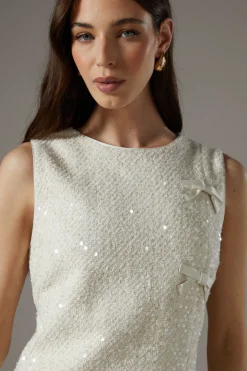 Robe Droite Bouclé à Sequins avec Nœuds