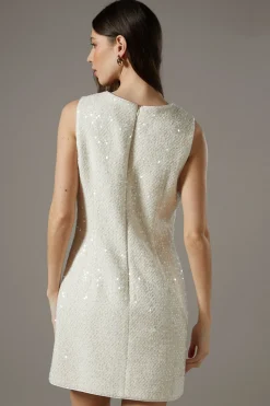 Robe Droite Bouclé à Sequins avec Nœuds