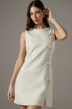 Robe Droite Bouclé à Sequins avec Nœuds
