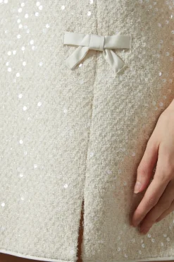 Robe Droite Bouclé à Sequins avec Nœuds
