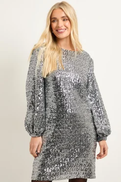 Wallis Robe Droite à Col Bénitier avec Sequins Carrés Petite<Femme Robes À Manches Longues|Robes