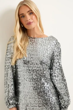Wallis Robe Droite à Col Bénitier avec Sequins Carrés Petite<Femme Robes À Manches Longues|Robes