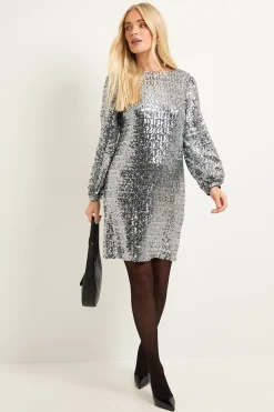 Wallis Robe Droite à Col Bénitier avec Sequins Carrés Petite<Femme Robes À Manches Longues|Robes