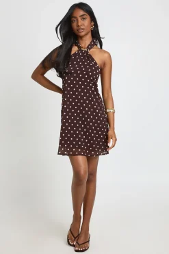 boohoo Robe Droite À Col Licou Avec Détail De Bordure À Pois<Femme Pois|Robes