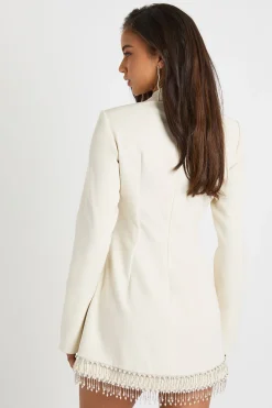 Robe Droite À Col Montant Et Ourlet À Franges Ornées