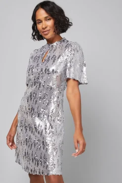 Robe Droite à Col Montant à Paillettes