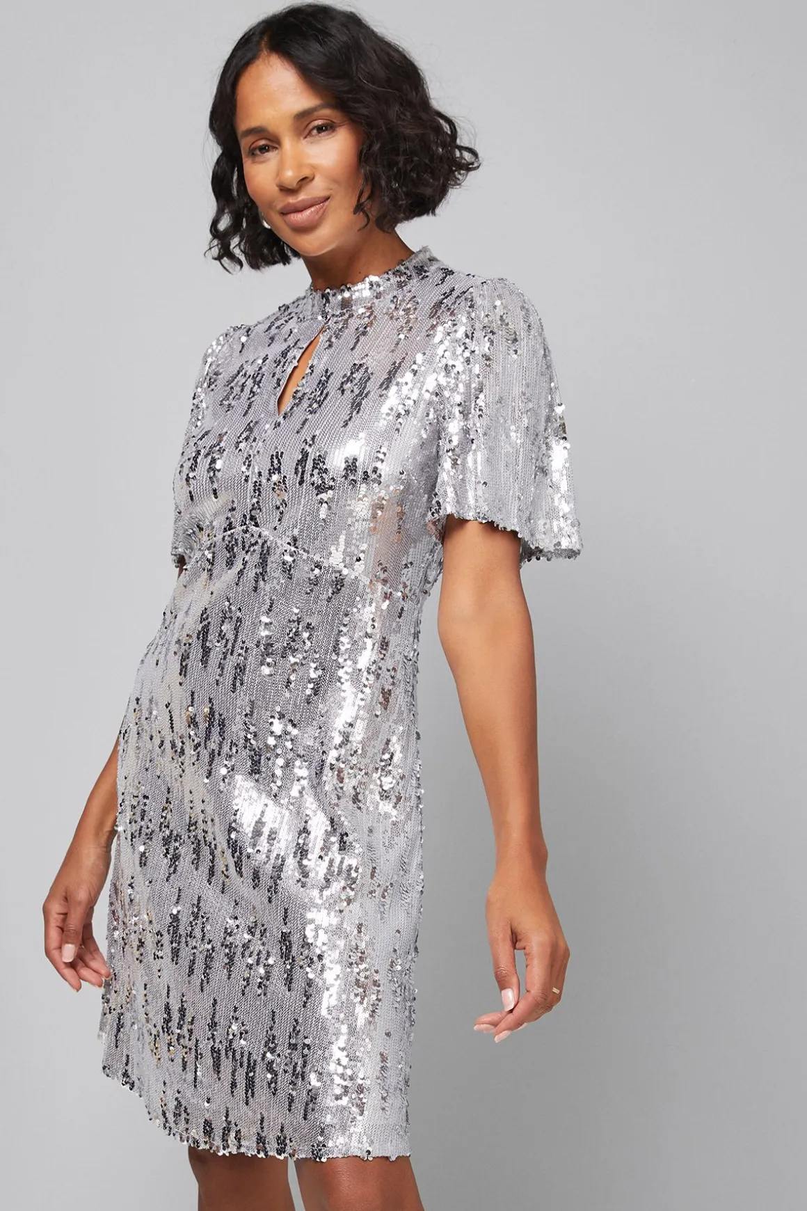 Robe Droite à Col Montant à Paillettes