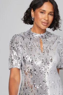Robe Droite à Col Montant à Paillettes
